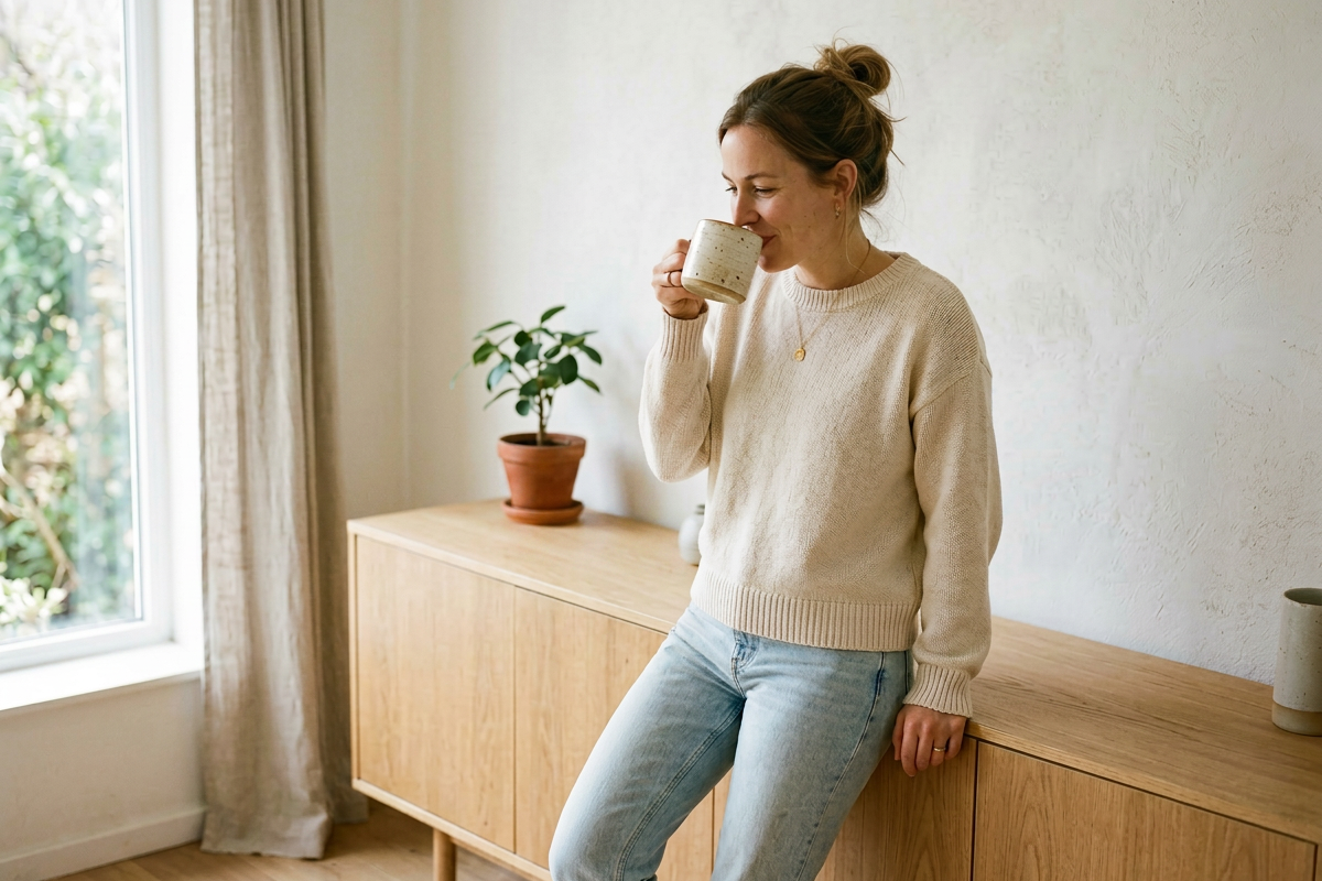 Femme buvant une tasse de thé